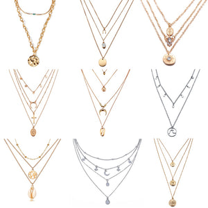 Multilayer Crystal Moon Pendants & Necklaces