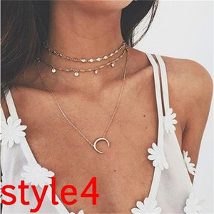 Multilayer Crystal Moon Pendants & Necklaces