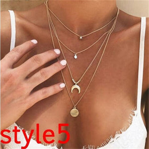 Multilayer Crystal Moon Pendants & Necklaces