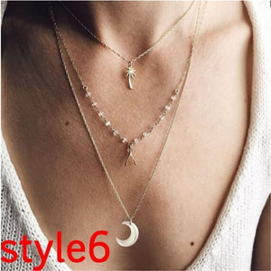 Multilayer Crystal Moon Pendants & Necklaces