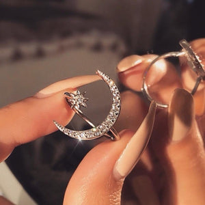 Moon & Star Dazzling Open Finger Ring