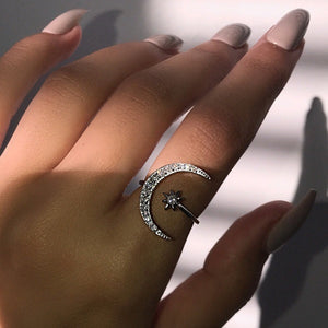 Moon & Star Dazzling Open Finger Ring