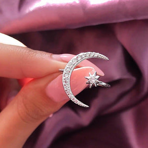 Moon & Star Dazzling Open Finger Ring