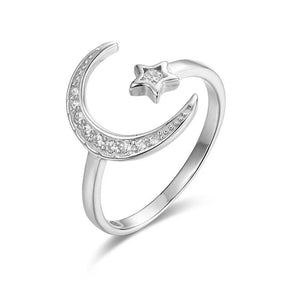 Moon & Star Dazzling Open Finger Ring